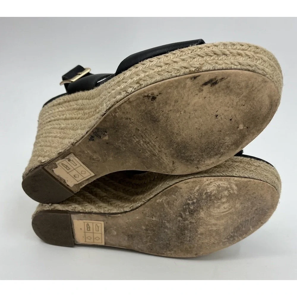 J. Crew Espadrille Wedge Platform Heel Sandals Size 8 Black